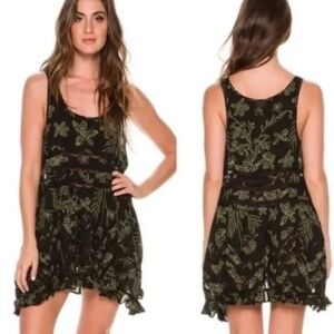 Free People Voile & Lace Trapeze Slip Dress Floral Black Green Size XS